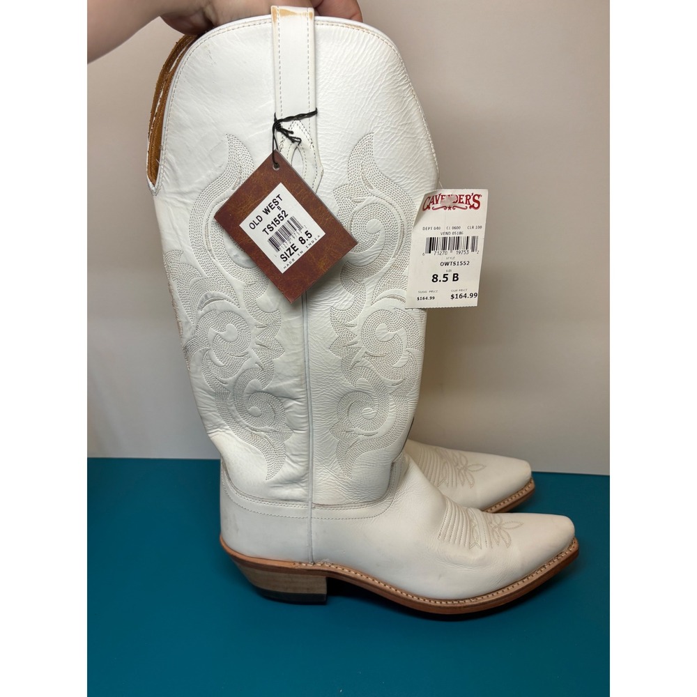 Old West Womens White Leather Snip Toe Western Cowboy Boots TS1552 Size 8.5 B - Picture 1 of 11